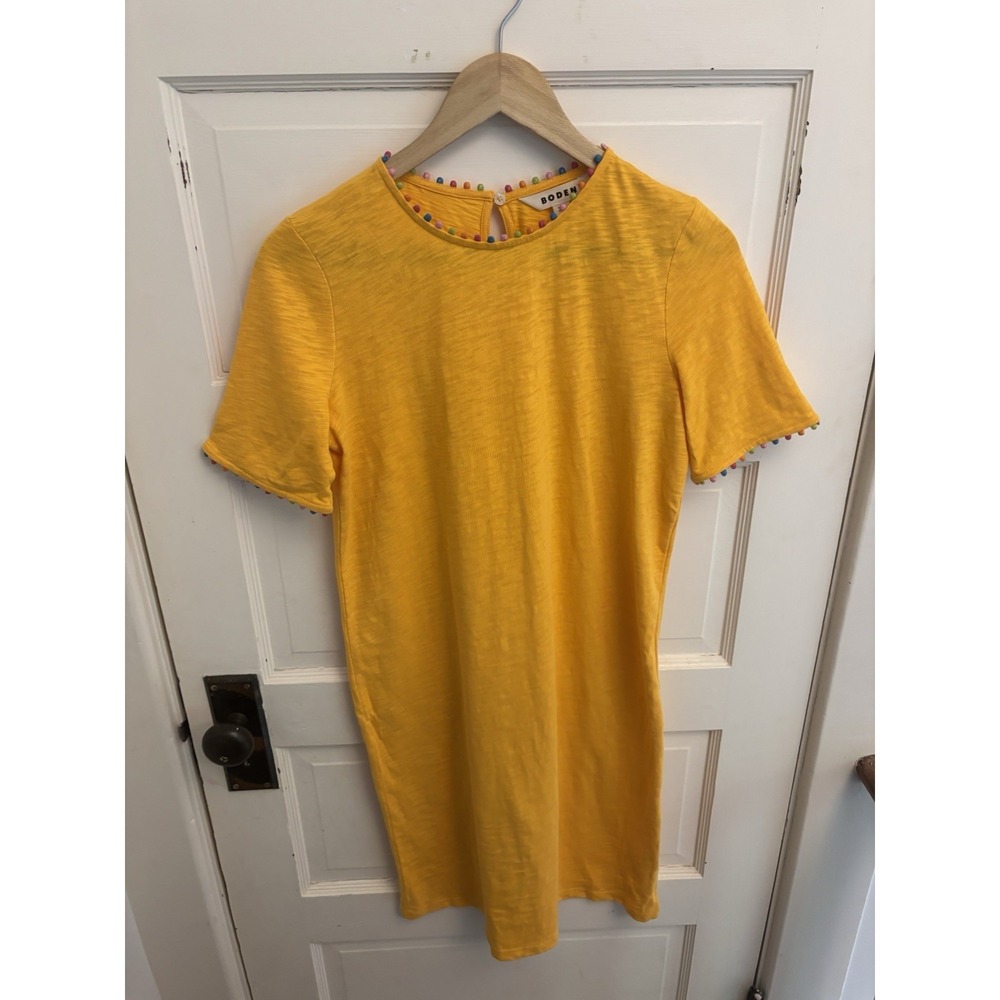 Boden Women's Yellow Pom Dress 100% Cotton Short Sleeve Size‎ 2R
